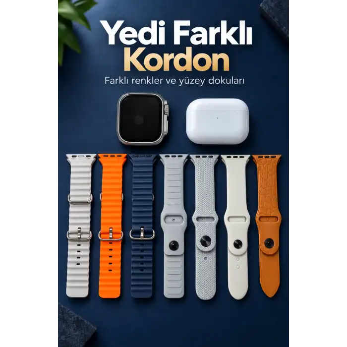 Akıllı Saat Bluetooth Aramalı ve 7 Kordonlu Set