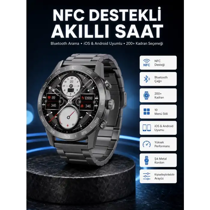 Akıllı Saat Çelik Kordon Çağrı Cevaplama Amoled Ekran Titreşimli Uyku ve Sağlık Takibi