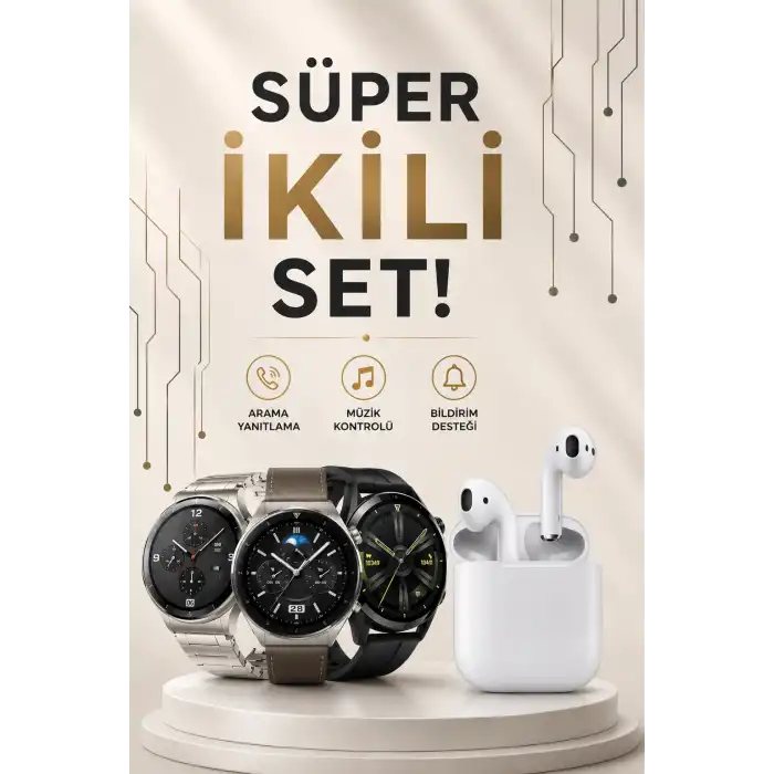 Akıllı Saat ve Kulaklık Seti Dokunmatik Ekran 5.0 Bluetooth Bağlantılı Sesli Görüşme
