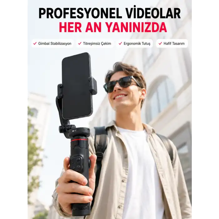 Akıllı Takipli Gimbal Selfie Stick Profesyonel Video Çekim Stabilizatörü Uzayabilir Tripod Bluetooth Kumandalı