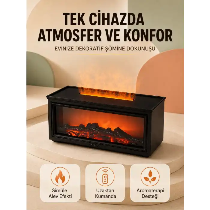 Alev Efektli Hava Nemlendirici Aromaterapi Difüzörü Uzaktan Kumandalı 250 ML