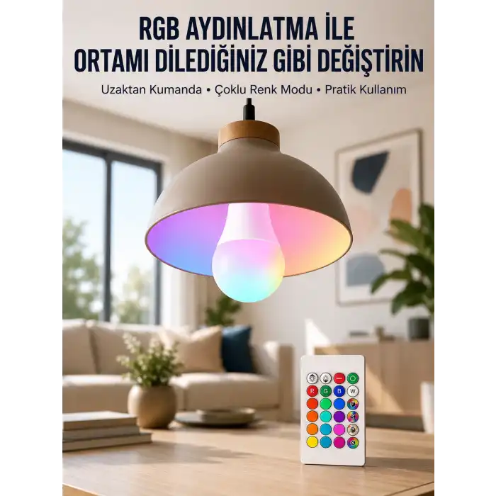 Ambiyans Aydınlatma RGB Led Lamba Kumandalı Renk Değiştirebilen