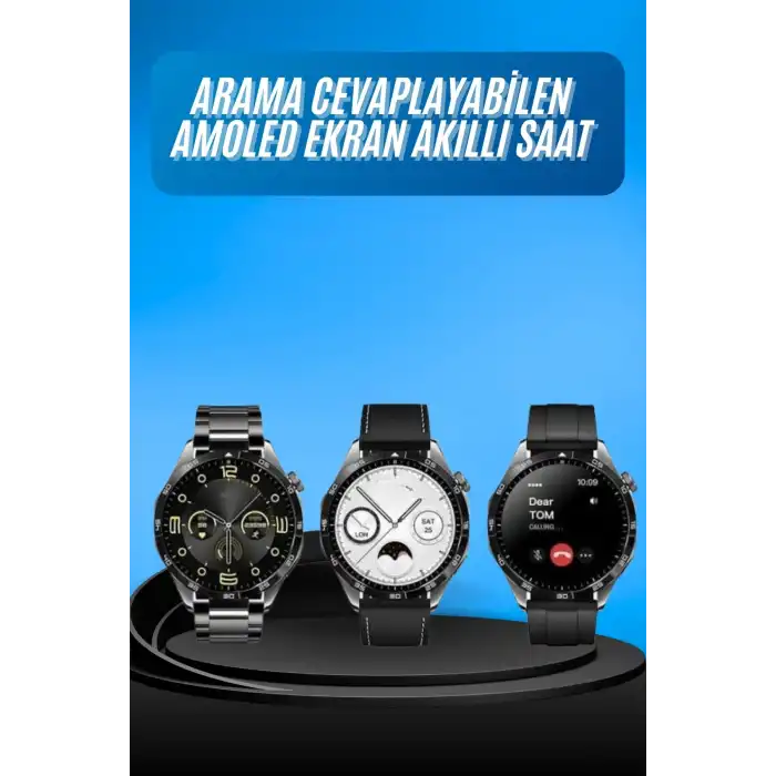 Amoled Ekran 3 Kordonlu Akıllı Saat 5.0 Bluetooth Bağlantılı Android ve İOS Uyumlu