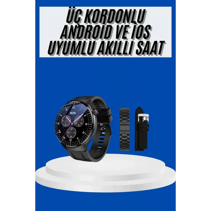 Amoled Ekran Akıllı Saat Üç Kordonlu İOS Android Uyumlu