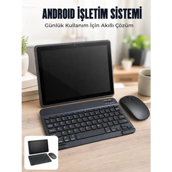Android Tablet Bluetooth Klavye Mouse Seti SIM Kart Girişi Kablosuz Bağlantı ve Günlük Kullanıma Uygun