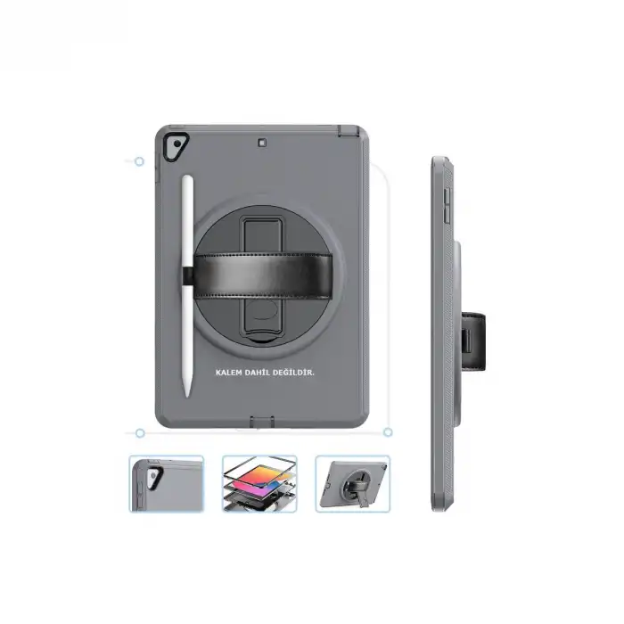 Apple İpad 10.2 (7.nesil) Kılıf Hand Strap Tablet Kılıfı - Gri