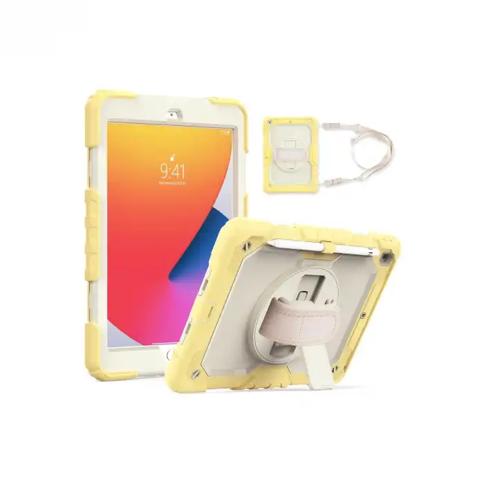 Apple İpad 10.2 (7.nesil) Kılıf Strap New Tablet Kapak - Sarı