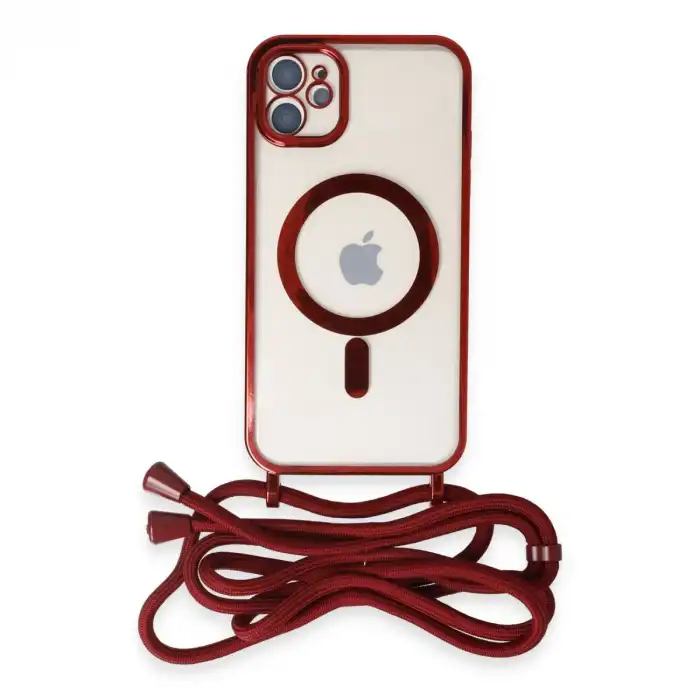Apple İphone 11 Kılıf Divo Lazer Askılı Magsafe Kapak - Kırmızı