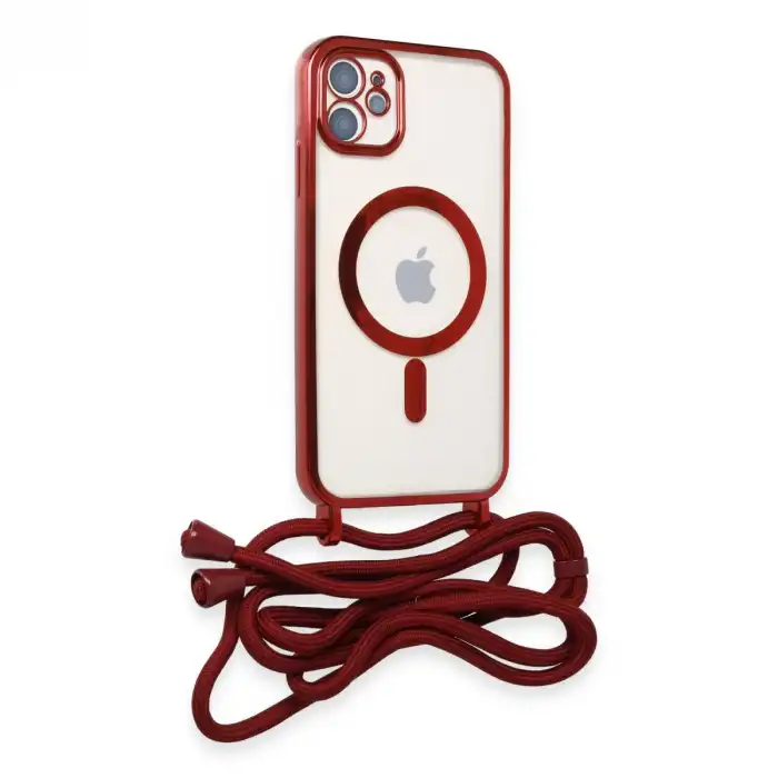 Apple İphone 11 Kılıf Divo Lazer Askılı Magsafe Kapak - Kırmızı