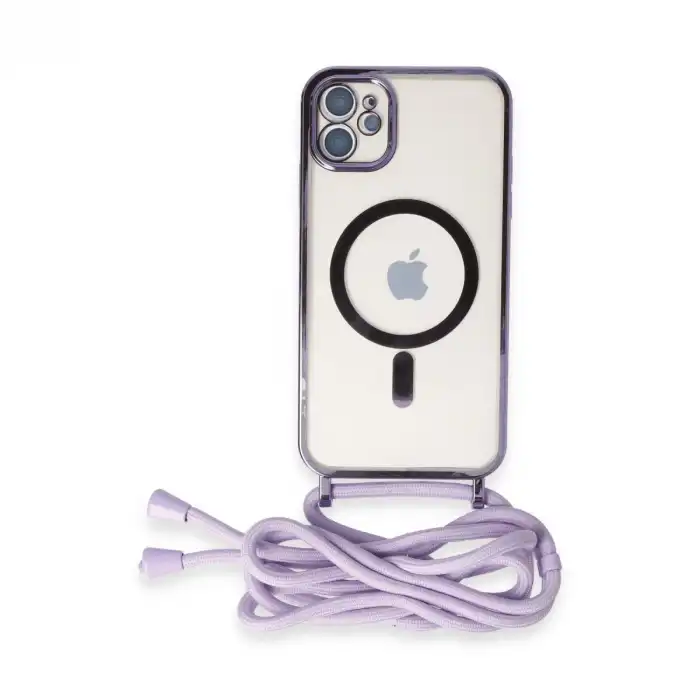 Apple İphone 11 Kılıf Divo Lazer Askılı Magsafe Kapak - Lila