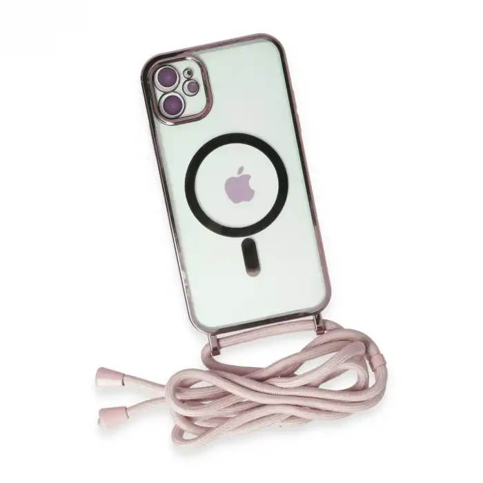 Apple İphone 11 Kılıf Divo Lazer Askılı Magsafe Kapak - Pembe