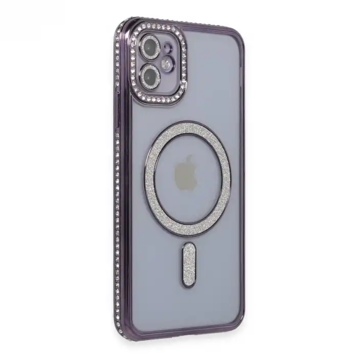 Apple İphone 11 Kılıf Joke Simli Magneticsafe Kılıf - Derin Mor