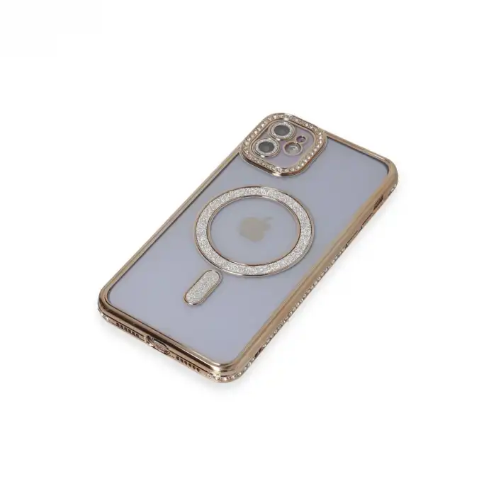 Apple İphone 11 Kılıf Joke Simli Magneticsafe Kılıf - Gold
