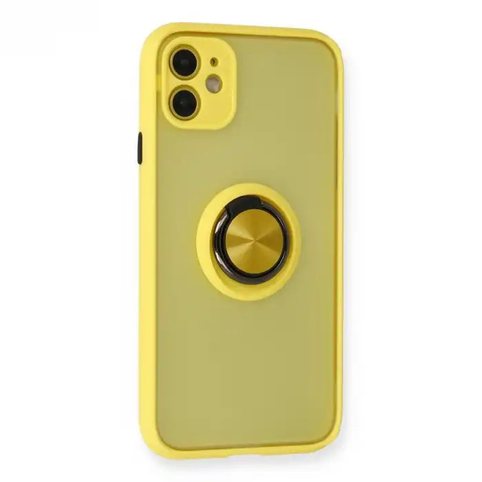Apple İphone 11 Kılıf Montreal Yüzüklü Silikon Kapak - Sarı