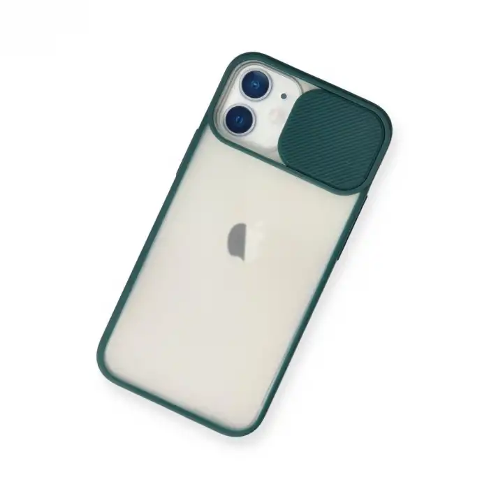 Apple İphone 11 Kılıf Palm Buzlu Kamera Sürgülü Silikon - Yeşil