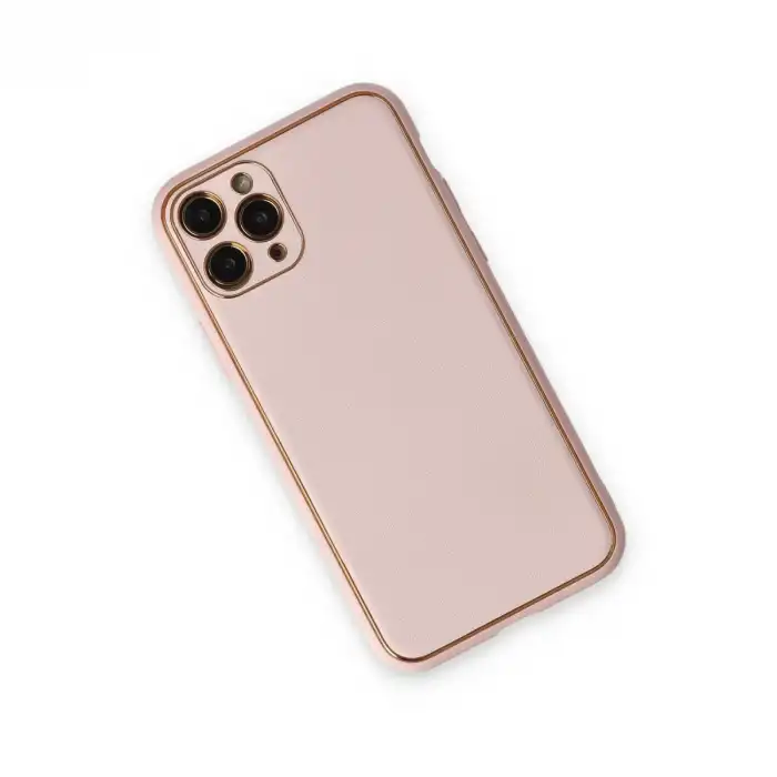 Apple İphone 11 Pro Max Kılıf Coco Deri Silikon Kapak - Pudra