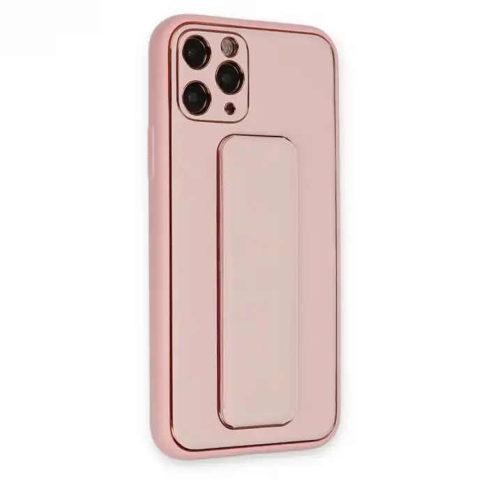 Apple İphone 11 Pro Max Kılıf Coco Deri Standlı Kapak - Pembe