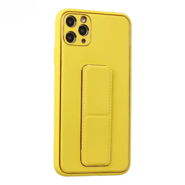 Apple İphone 11 Pro Max Kılıf Coco Deri Standlı Kapak - Sarı