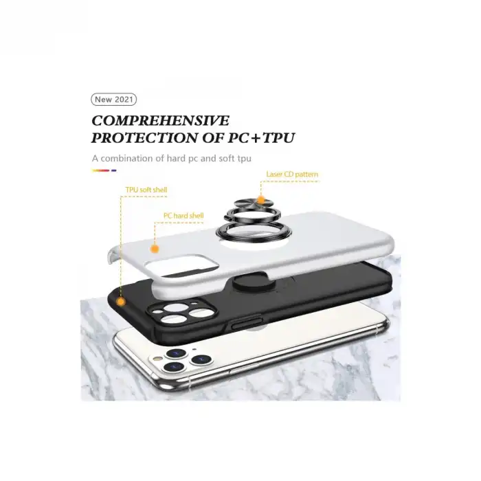 Apple İphone 11 Pro Max Kılıf Elit Yüzüklü Kapak - Gümüş