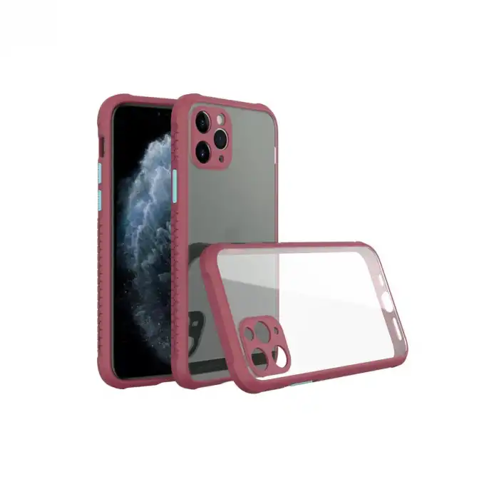 Apple İphone 11 Pro Max Kılıf Miami Şeffaf Silikon - Fuşya