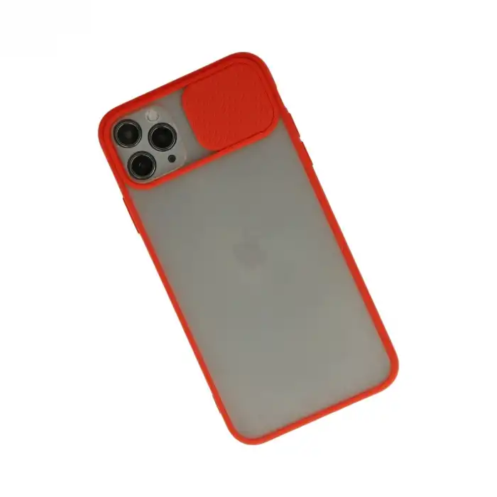Apple İphone 11 Pro Max Kılıf Palm Buzlu Kamera Sürgülü Silikon - Kırmızı