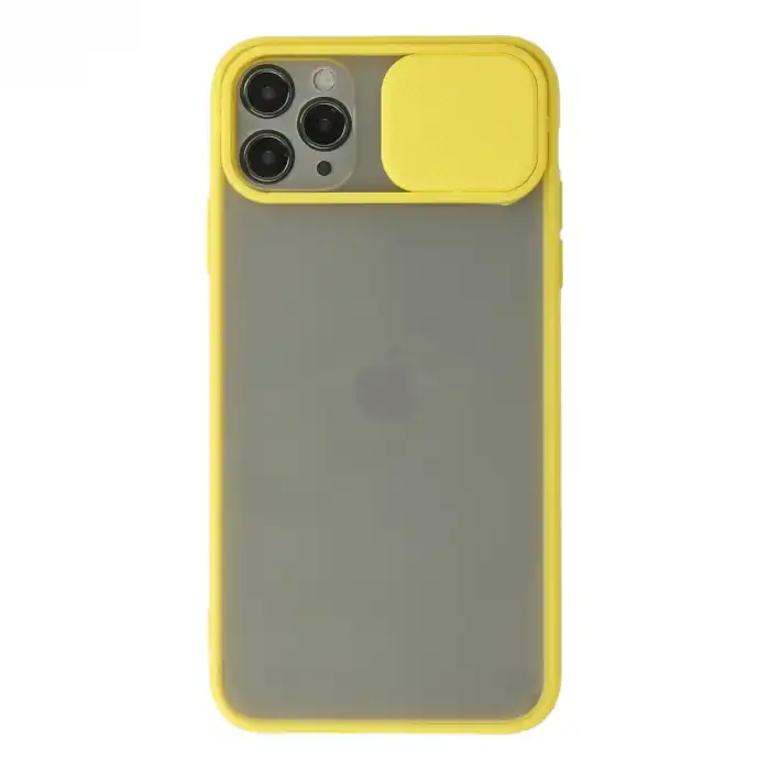 Apple İphone 11 Pro Max Kılıf Palm Buzlu Kamera Sürgülü Silikon - Sarı