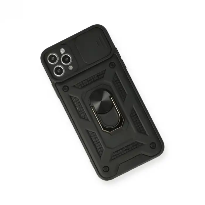 Apple İphone 11 Pro Max Kılıf Pars Lens Yüzüklü Silikon - Siyah