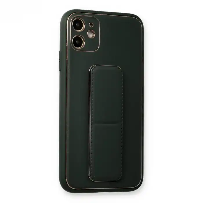 Apple İphone 12 Kılıf Coco Deri Standlı Kapak - Füme