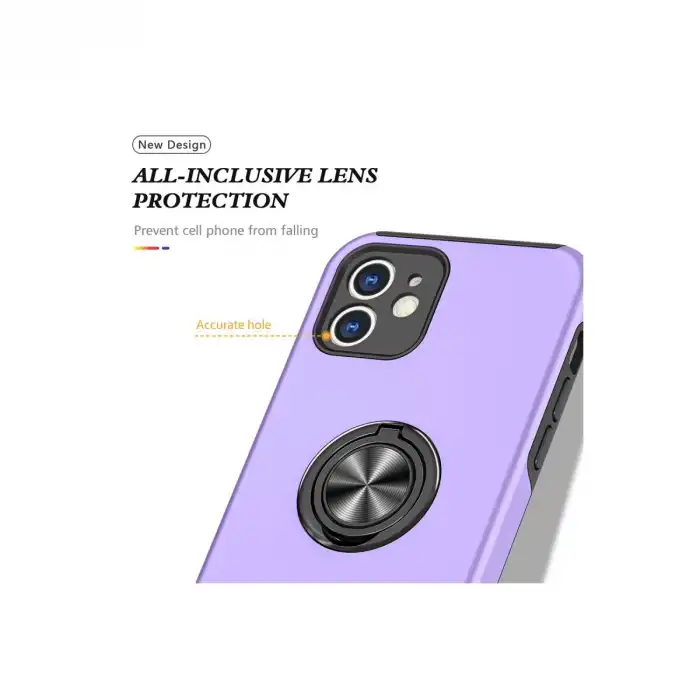 Apple İphone 12 Kılıf Elit Yüzüklü Kapak - Mor