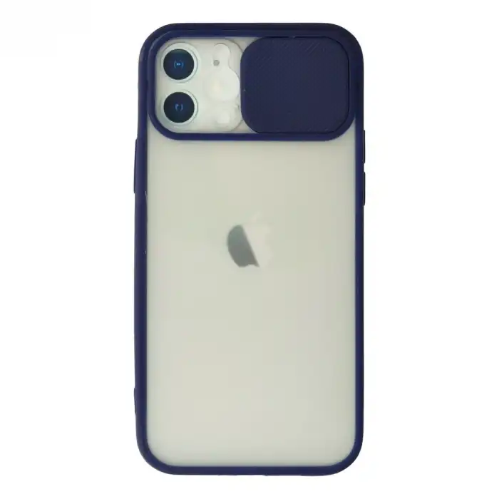Apple İphone 12 Kılıf Palm Buzlu Kamera Sürgülü Silikon - Lacivert