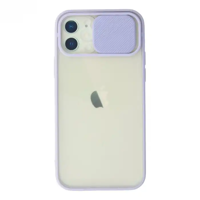 Apple İphone 12 Kılıf Palm Buzlu Kamera Sürgülü Silikon - Lila