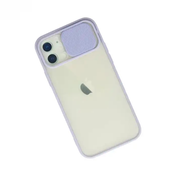 Apple İphone 12 Kılıf Palm Buzlu Kamera Sürgülü Silikon - Lila