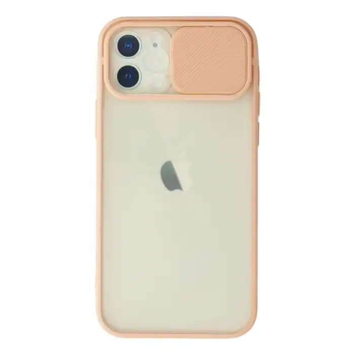 Apple İphone 12 Kılıf Palm Buzlu Kamera Sürgülü Silikon - Pembe