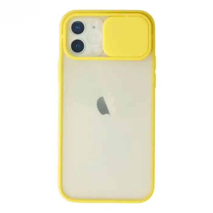 Apple İphone 12 Kılıf Palm Buzlu Kamera Sürgülü Silikon - Sarı