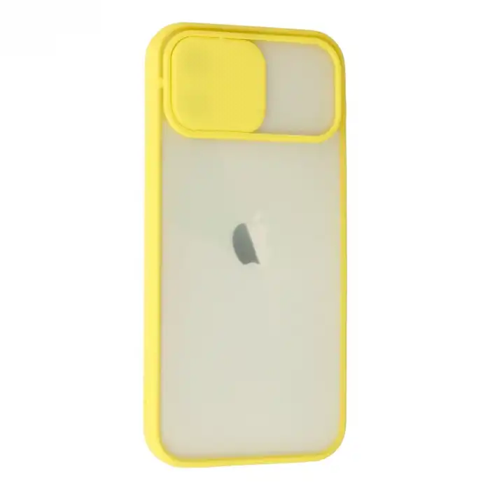 Apple İphone 12 Kılıf Palm Buzlu Kamera Sürgülü Silikon - Sarı