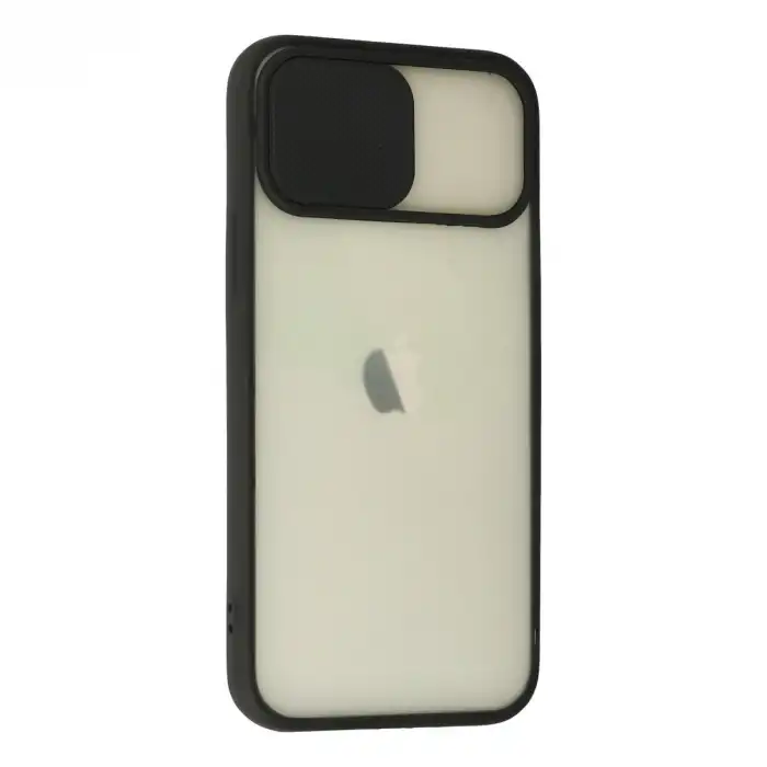 Apple İphone 12 Kılıf Palm Buzlu Kamera Sürgülü Silikon - Siyah