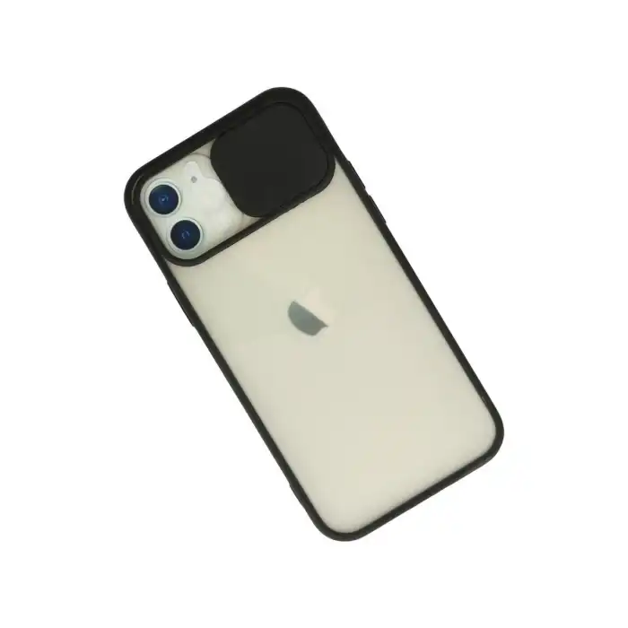 Apple İphone 12 Kılıf Palm Buzlu Kamera Sürgülü Silikon - Siyah