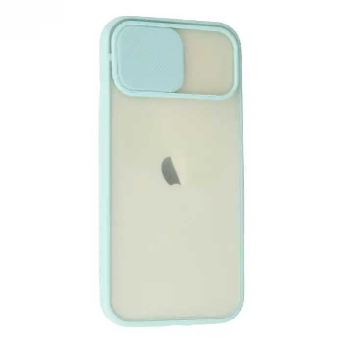 Apple İphone 12 Kılıf Palm Buzlu Kamera Sürgülü Silikon - Turkuaz