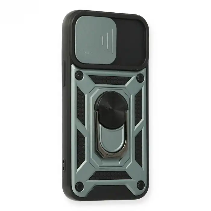 Apple İphone 12 Kılıf Pars Lens Yüzüklü Silikon - Yeşil