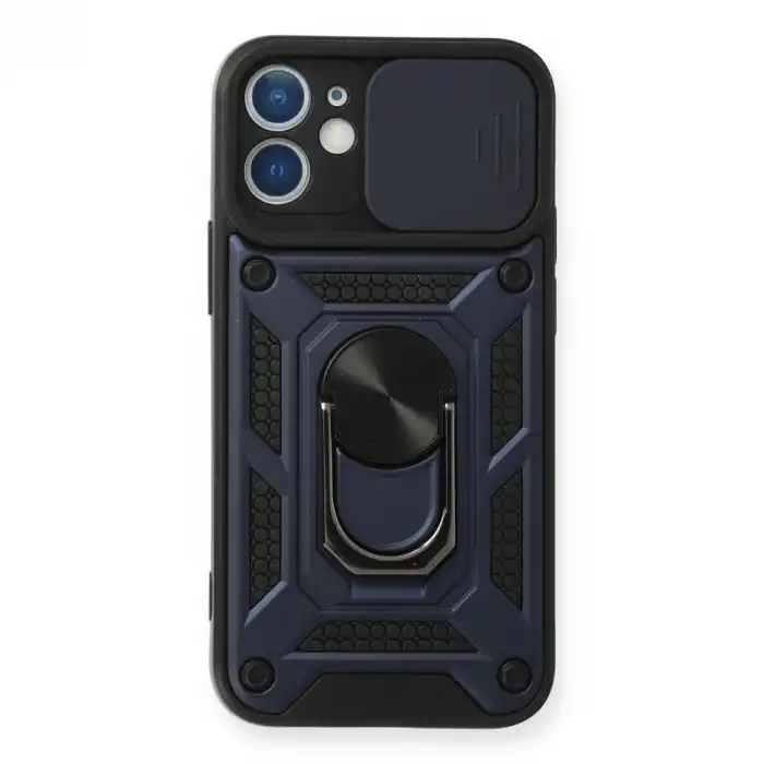 Apple İphone 12 Mini Kılıf Pars Lens Yüzüklü Silikon - Lacivert