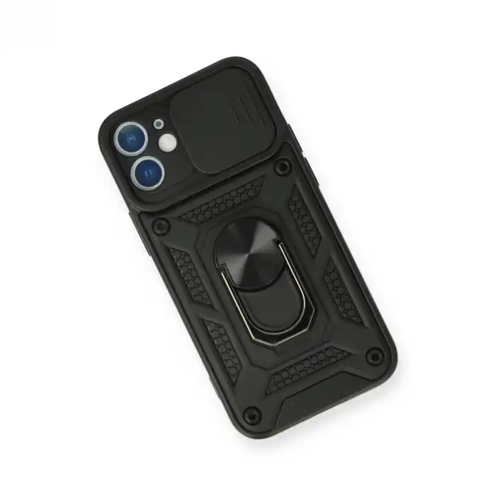 Apple İphone 12 Mini Kılıf Pars Lens Yüzüklü Silikon - Siyah