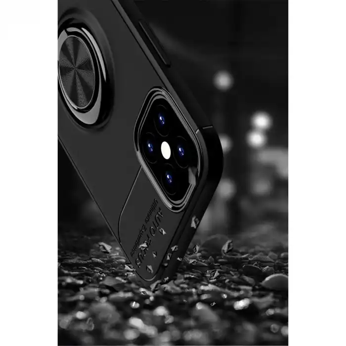 Apple İphone 12 Mini Kılıf Range Yüzüklü Silikon - Siyah-kırmızı