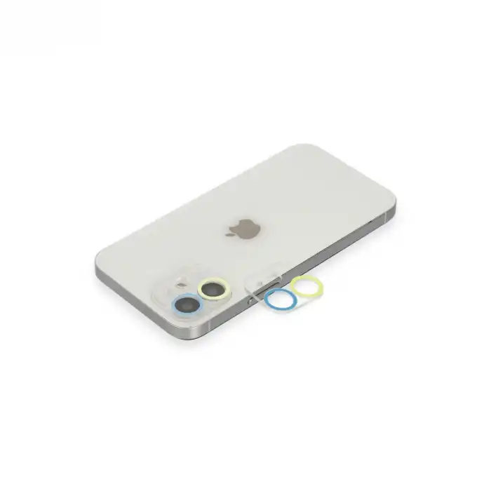 Apple İphone 12 Mini Renkli Kamera Lens Koruma Cam - Sarı-mavi