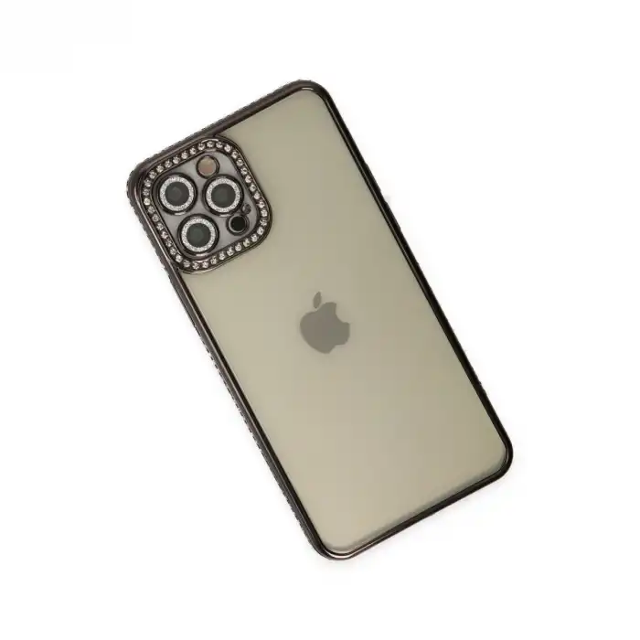 Apple İphone 12 Pro Kılıf Joke Taşlı Silikon - Siyah
