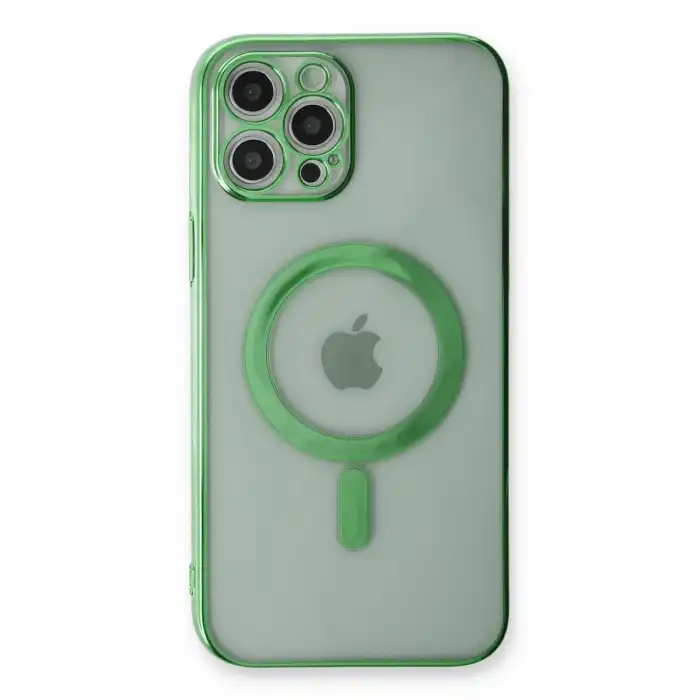 Apple İphone 12 Pro Kılıf Magneticsafe Lazer Silikon - Haki Yeşil