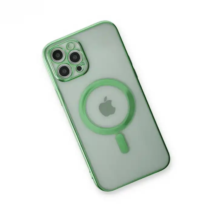 Apple İphone 12 Pro Kılıf Magneticsafe Lazer Silikon - Haki Yeşil