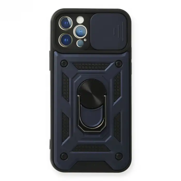 Apple İphone 12 Pro Kılıf Pars Lens Yüzüklü Silikon - Lacivert