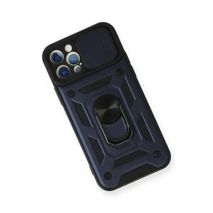 Apple İphone 12 Pro Kılıf Pars Lens Yüzüklü Silikon - Lacivert
