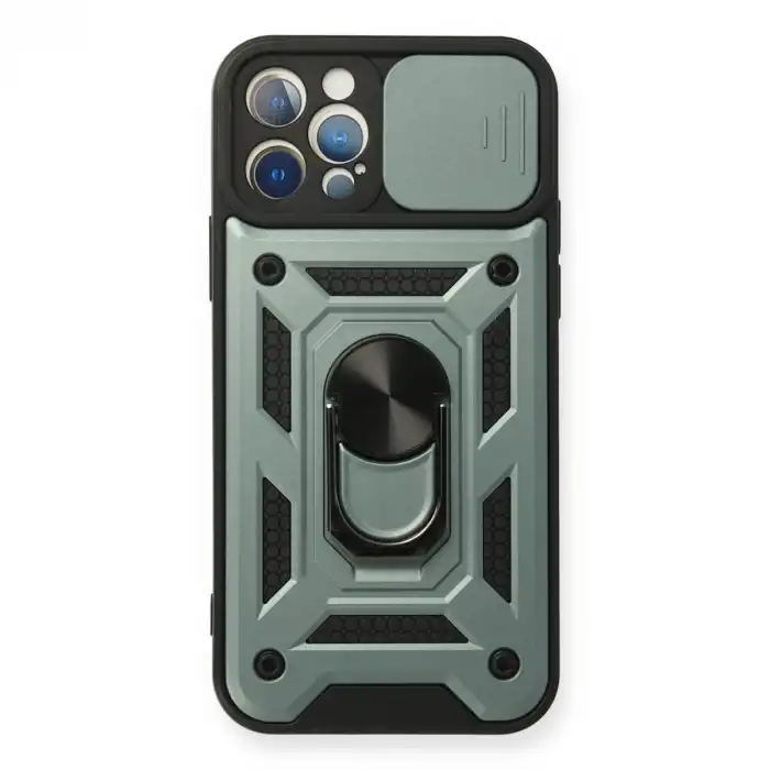 Apple İphone 12 Pro Kılıf Pars Lens Yüzüklü Silikon - Yeşil