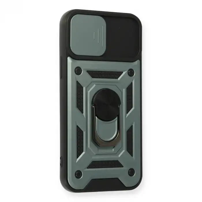 Apple İphone 12 Pro Kılıf Pars Lens Yüzüklü Silikon - Yeşil